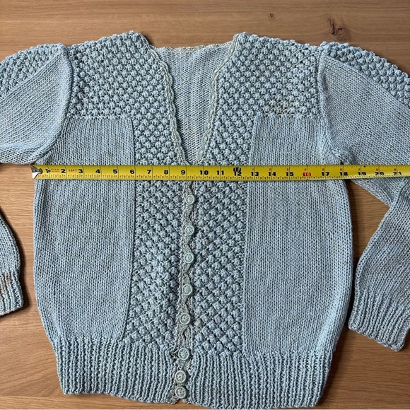Vintage Handknit Blue Button Up Sweater Sz M - Picture 10 of 10